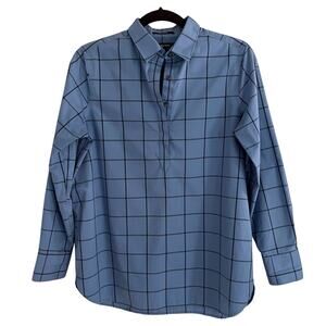 Lands' End Cotton Supima Dress Shirt Blue Check Pattern Plaid No Iron Size 8p